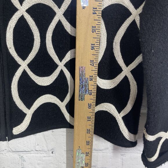 Talbots Wool Jacket Women Size PM Black Ivory Brading Zip Long Sleeve Preppy - Picture 11 of 12